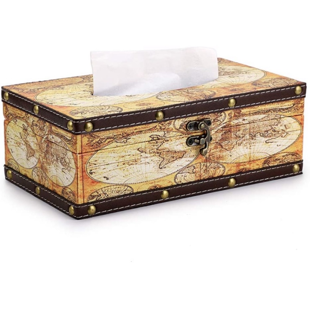 Retro Rectangular Wooden Tissue Box Cover
